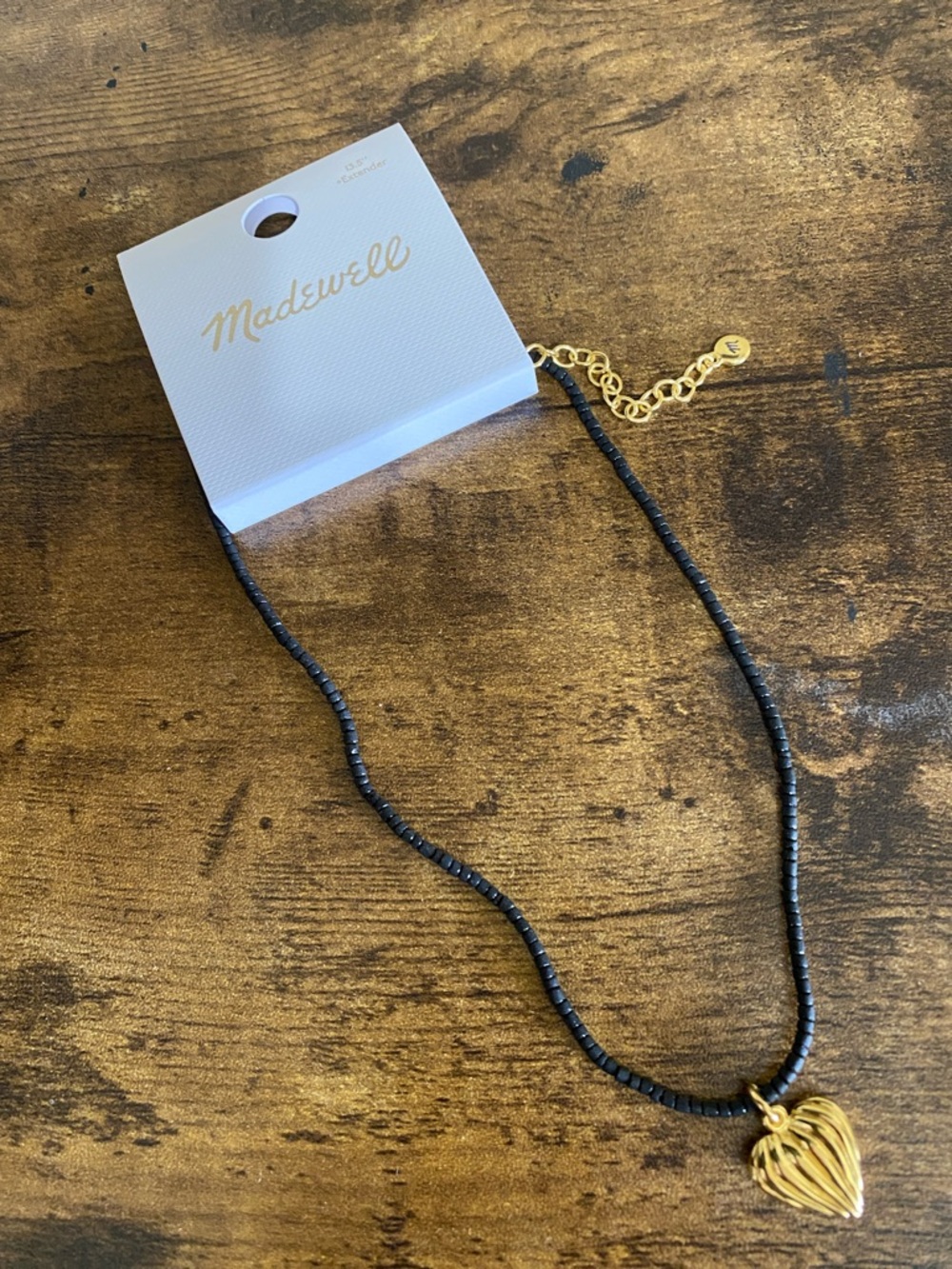 NWT MADEWELL Heart Charm Beaded Necklace - Picture 5 of 8